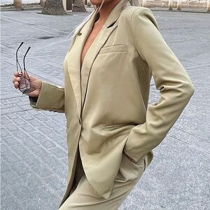 Pretty Little Thing Sage Green Oversized Dad Blazer and High Waisted Trousers